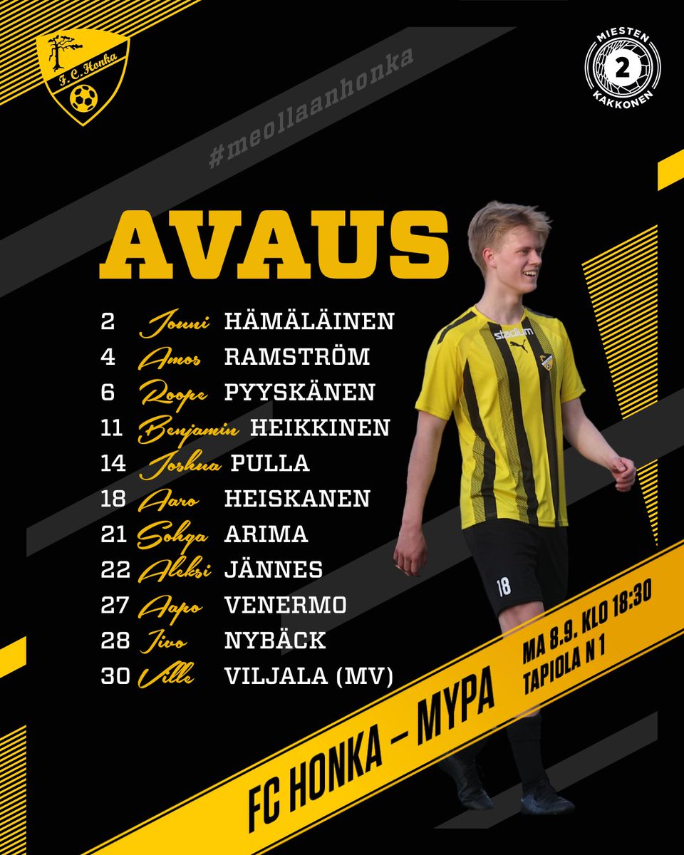 Avaus tänään Tapiolassa klo 18:30! 

Vaihdossa:

Nico Serjala (MV)
Elias Äijälä
Toni Takamäki
Benjamin Ahokas
Niilo Saarikivi
Kasperi Liikonen