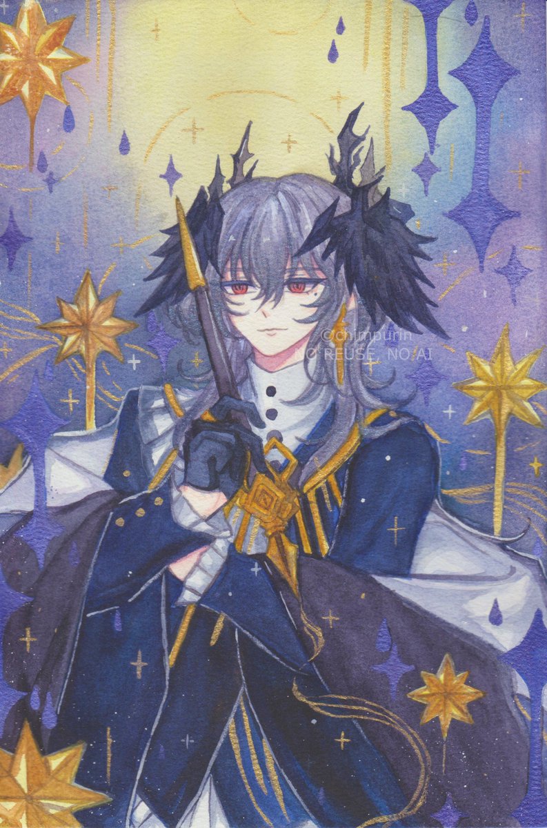 chimpurin's tweet photo. Late birthday art for this beautiful Banshee Prince ( ˶°ㅁ°) !! Done with watercolors 
#Logos #Arknights #アークナイツ https://t.co/hKfT22E7Zo