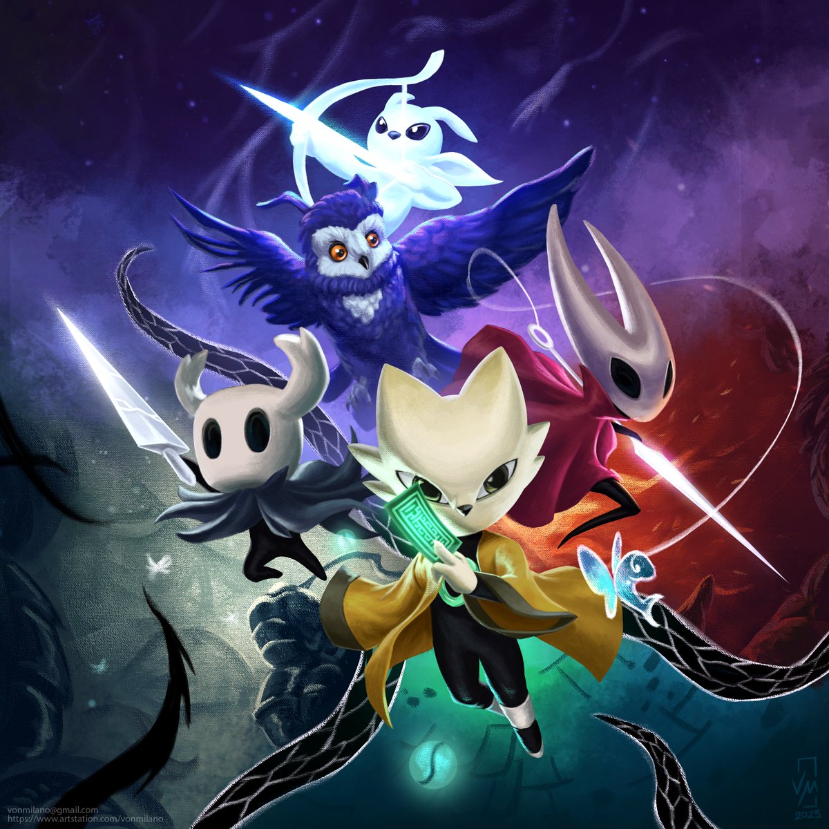 I celebrated my birthday by doing some personal art/fan art of #Ori, #HollowKnight and #NineSols.

I've been wanting to do some art for some of the metroidvania games I have played and for the release of Hollow Knight: #Silksong.

#Hornet #Hornetfanart <a href="/TeamCherryGames/">Team Cherry</a>