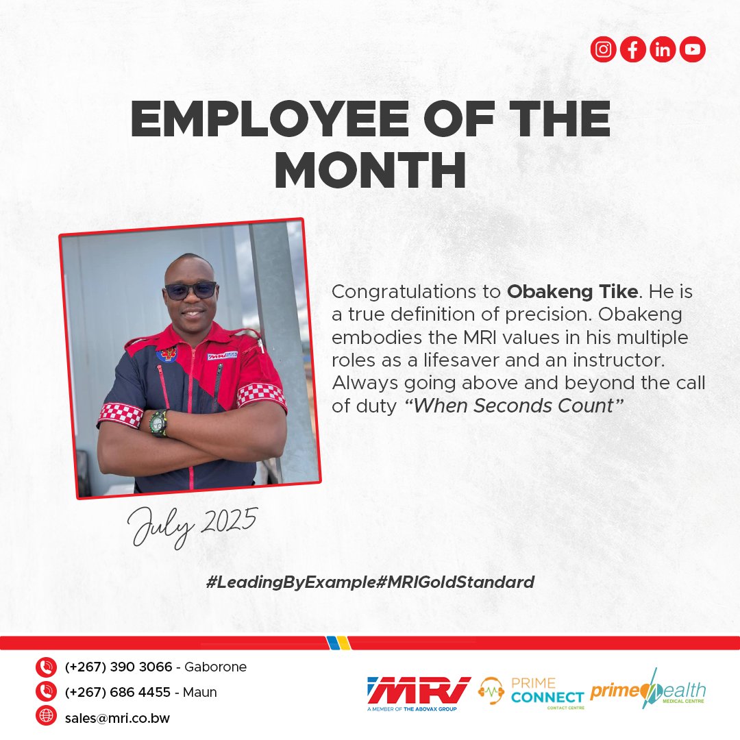 BotswanaMri's tweet image. Congratulations to Obakeng Tike for being employee of the month🥳
#mrigoldstandard
#YourPartnerInHealth
#WhenSecondsCount