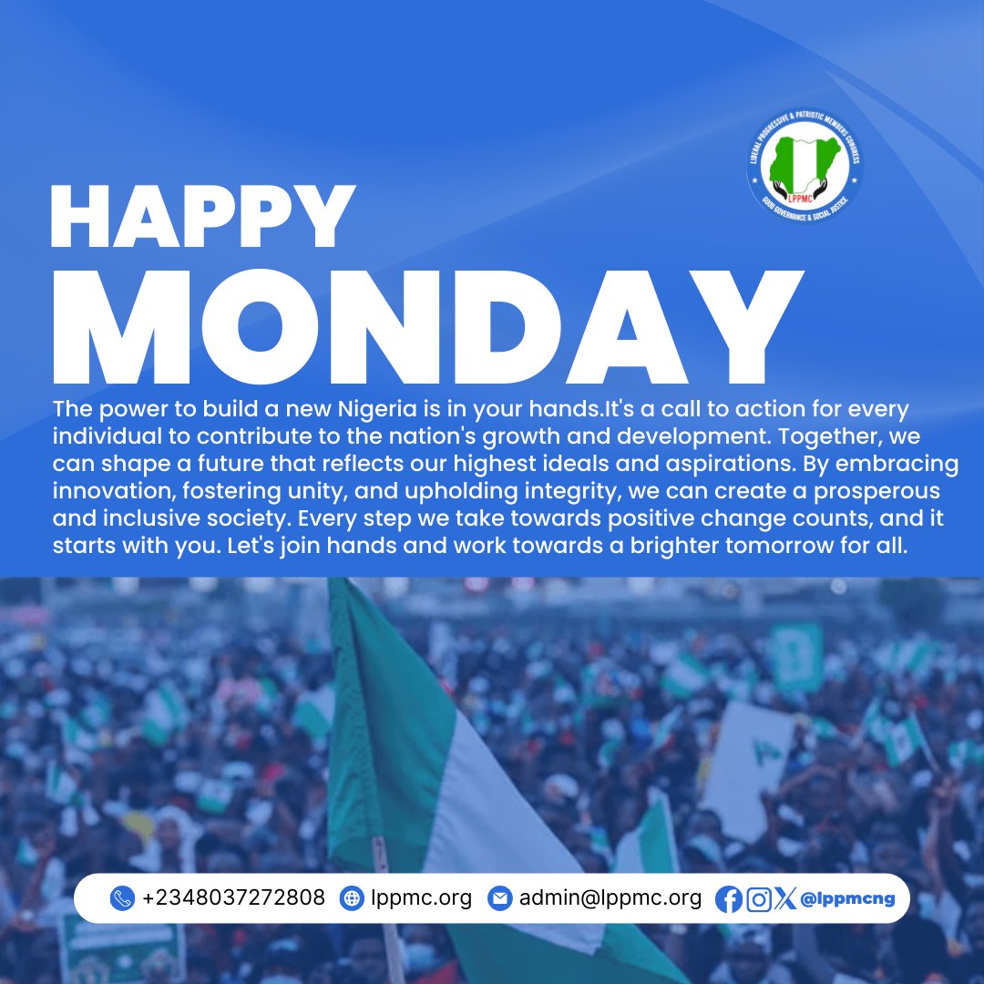 A new week, a new opportunity! Happy Monday! The future of our nation is not just about leaders, but about the empowered citizen driving transformation. Your every step towards positive change counts. Join LPPMC and become part of the movement. #LPPMC
