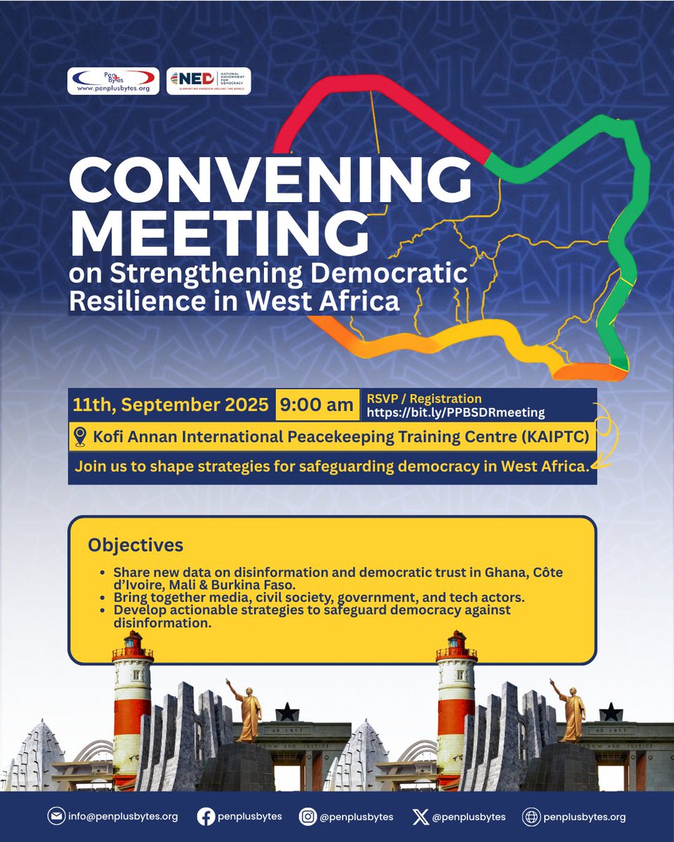 On 11th September 2025, Penplusbytes with support from the National Endowment for Democracy (NED), is convening a high-level meeting to present findings from the Disinformation Index and shape strategies to safeguard democracy in Ghana, Côte d’Ivoire, Mali, and Burkina Faso.