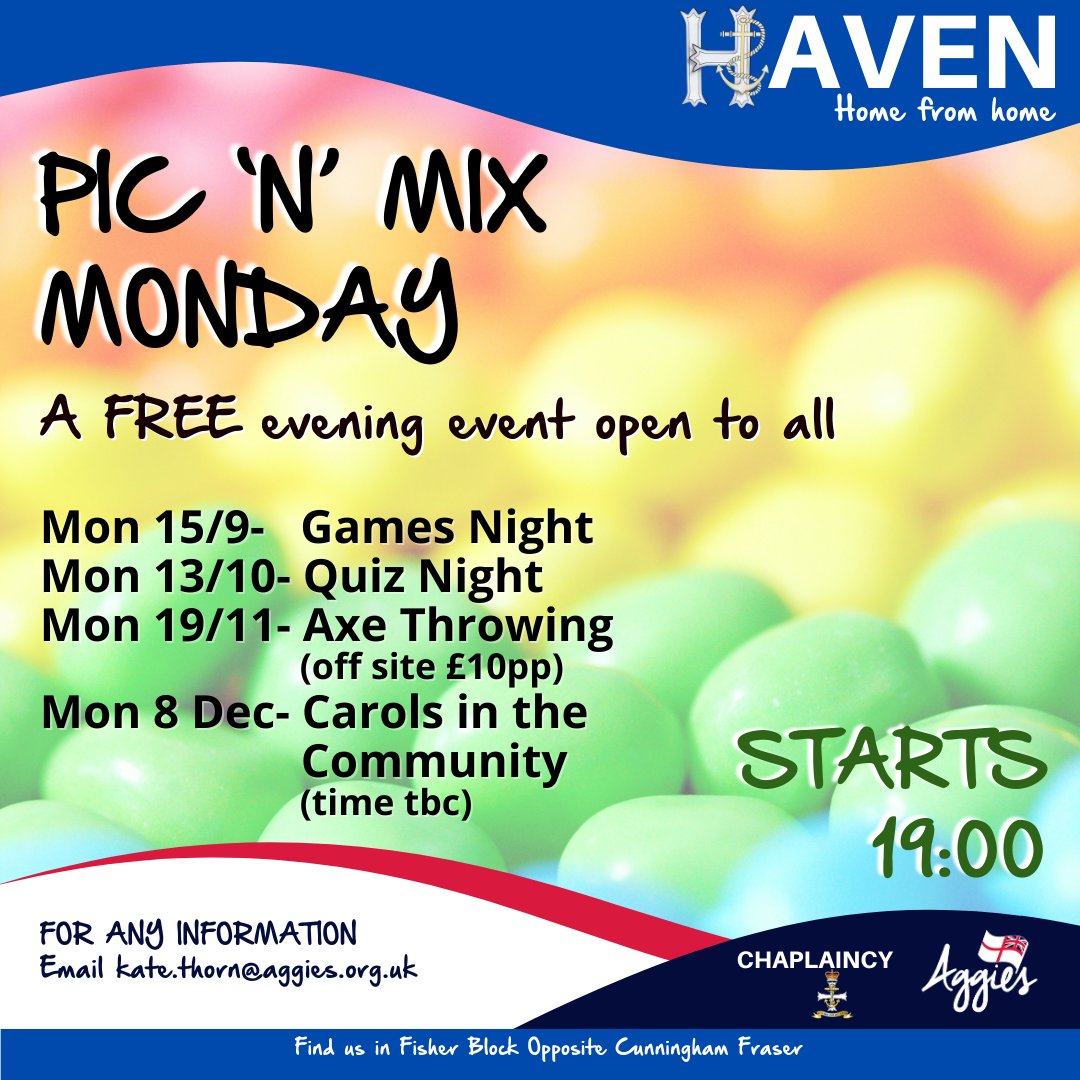 Aggie_Westons's tweet photo. ⚓Look what's going on at The Haven @ Drake 👀

💃Kicking off with Ladies' Night on 8 September making truffles 🍫
🥓Butties every Wednesday
Also, Games Night 🎲Movie Night 🎥🍿 Cook Your Scran 🍳😋 And loads more!

Contact: kate.thorn@aggies.org.uk 
#Drake  #Plymouth #RoyalNavy https://t.co/sk39swLgtG