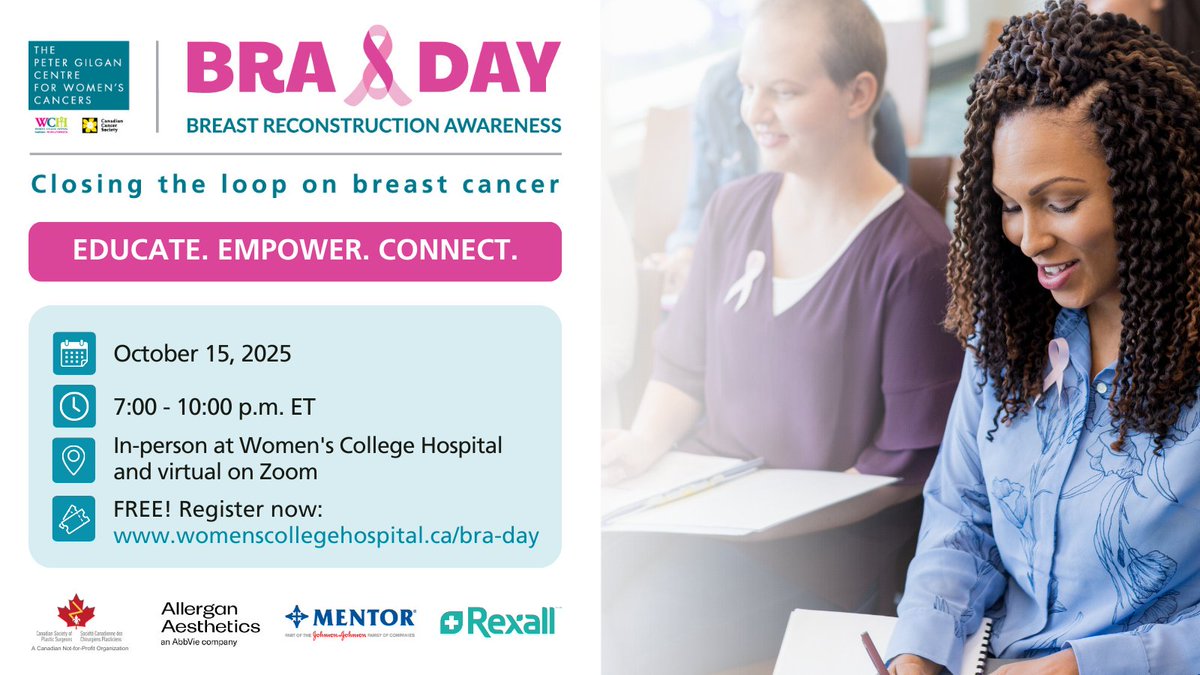 Breast Reconstruction Awareness - #BRADay is back! Join us on Oct. 15, 2025 in-person at WCH or virtually to hear from leading #BreastReconstruction experts &amp; patients with lived experience. 🎟️ Learn more &amp; register for free: womenscollegehospital.ca/bra-day