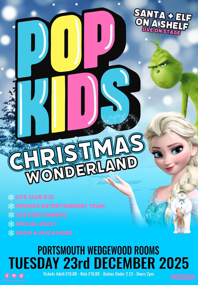 🌟Just Confirmed🌟  Popkids Christmas Wonderland returns on Tuesday 23rd December! Join us for a fun-filled festive 2 hours of afternoon entertainment and plenty of prizes to be given away☃️

Tickets £10.00 in advance, on sale now from wedgewood-rooms.co.uk