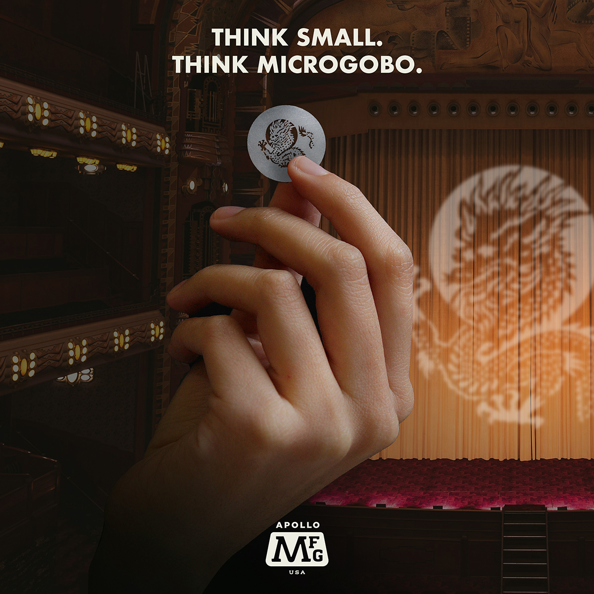 Tiny image area. Major impact. 

Learn more about the Microgobo: loom.ly/1oTFdUY

#apollomfg #gobos #eventlighting #projector #microgobo