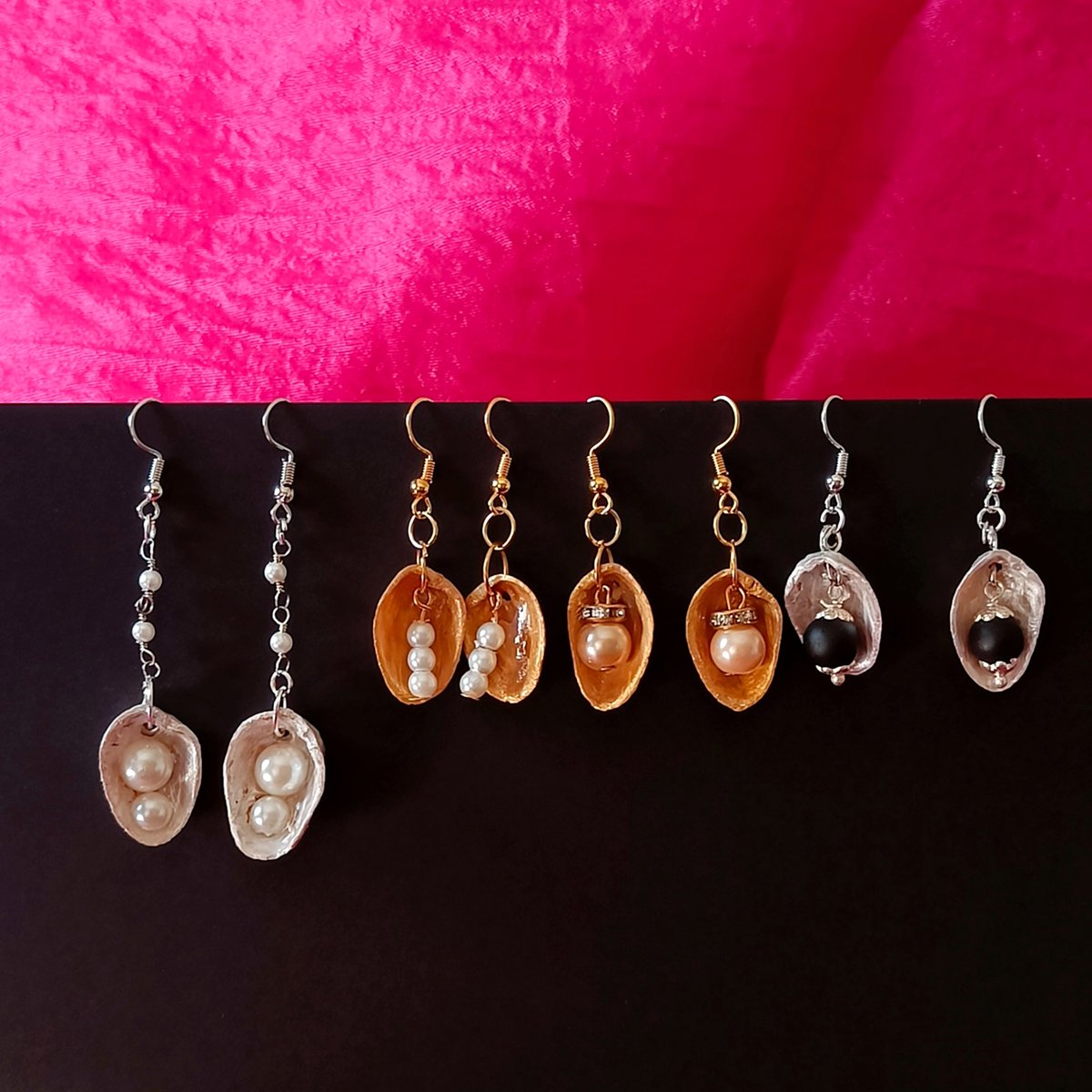 tikulli's tweet image. Adding to the collection - sustainable jewellery - upcycled pistachio shell drop earrings inspired by clam oyster shell with pearl. They were a huge hit the last time I made them. DM to purchase. Sharing client pix for reference. #Recycle #giftideas #handmadeearrings #Giftforher