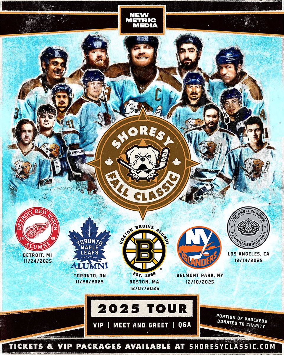 Don’t miss your chance to see the cast of Shoresy live as they take on NHL alumni teams in 5 North American cities. 

VIP packages include cast meet &amp; greet and an autographed team photo. 

Get your tickets at shoresyclassic.com.