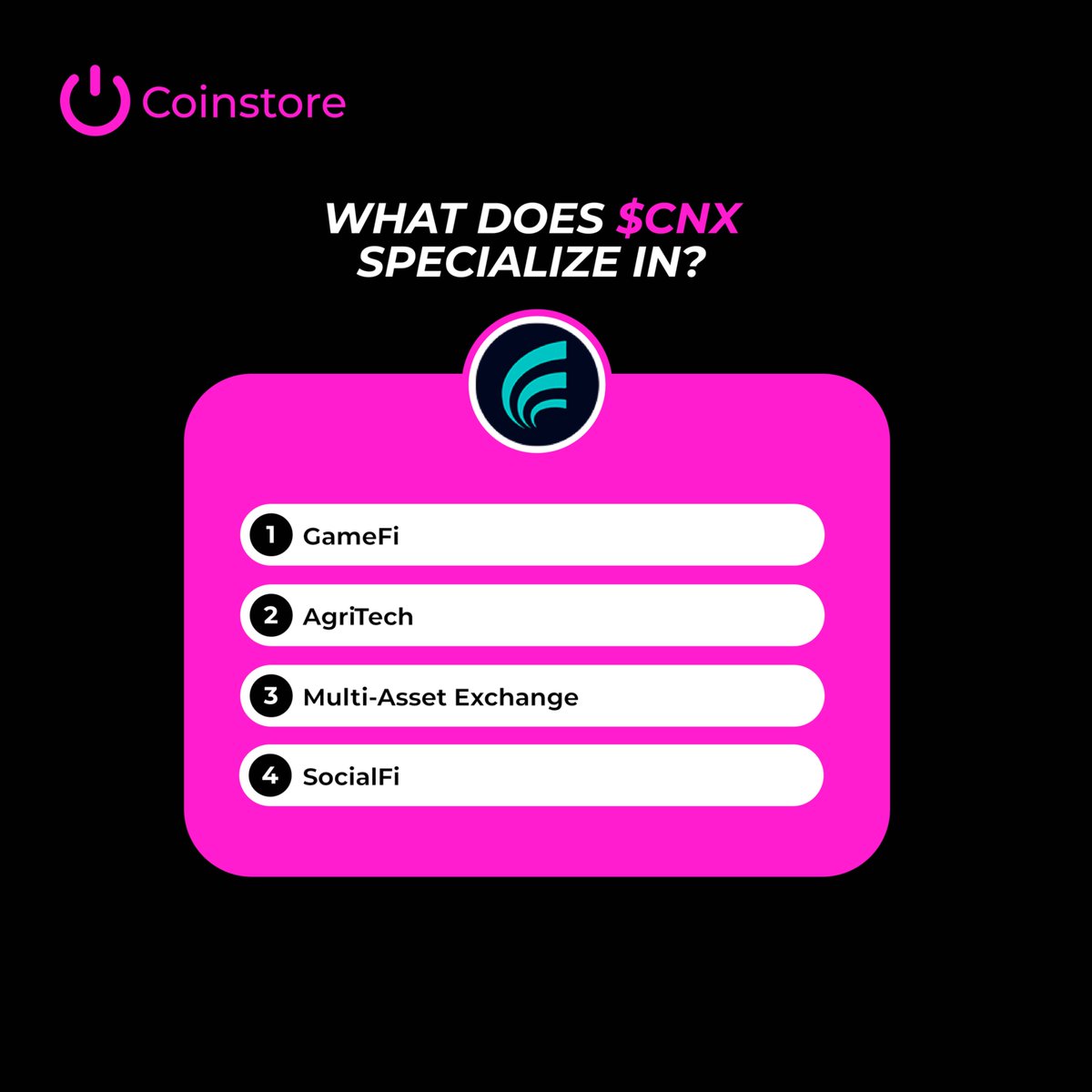 #Coinstore x $CNX Airdrop!

Answer the question to stand a winning chance💰 
500 USDT worth of #CNX Tokens🏆

1. Follow
<a href="/CoinstoreExc/">Coinstore</a>
+
<a href="/CofinexExchange/">Cofinex Exchange</a> 

2. Like + RT + Tag 3 Friends
3. Comment Your Answer Below
⏰ Ends Sep 12, 12:00PM (GMT+8)