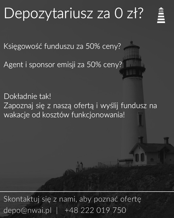 Wakacje się skończyły? W takim razie wprowadzamy wakacje 🌴 od kosztów działania FIZ! I to nie na 2 miesiące, a na 2 lata!

Szczegóły:
🌐 nwai.pl/home/aktualnos…

Zapisy na wakacje dla funduszy prowadzi Departament Depozytariusza:
📩 depo@nwai.pl