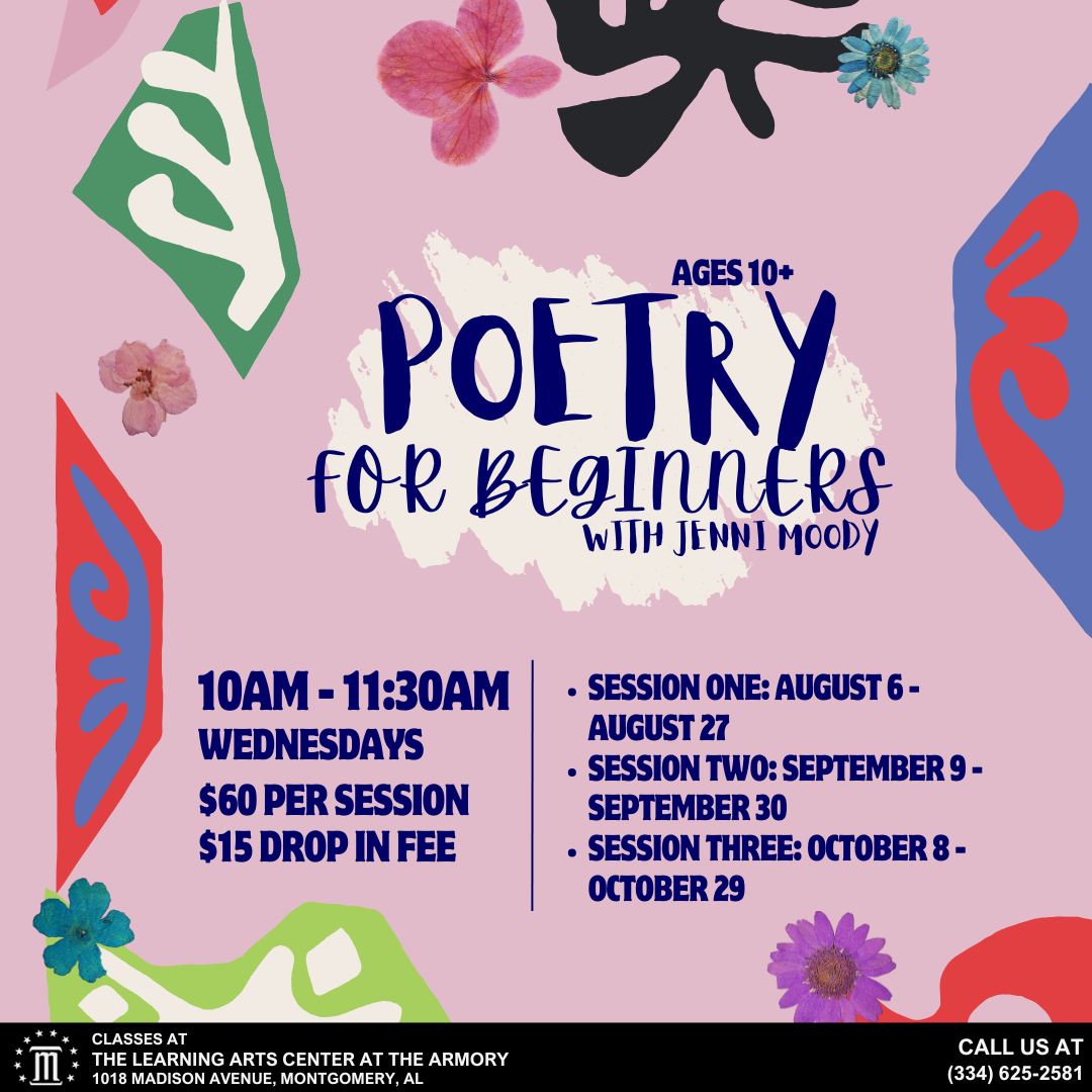 montgcitypandr's tweet image. The Learning Arts Center at The Armory is currently in its second session for Beginner Poetry. But don&apos;t worry, you are more than welcome to pop in any time! Please feel free to call 334-625-2581 for more information or to register.

#ourmgm #funinmgm #LearningArtsCenter