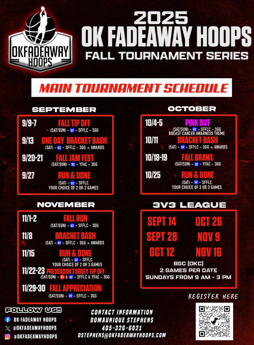 One Day Bracket Bash 🏀 Sept 13 @ Boys &amp; Girls Club (OKC)
✅ 3-Game Guarantee
🏆 Rings for winners
⏰ Deadline: Mon 9 PM (or until full)
📲 Register now – link in bio

#OkFadeawayHoops #BracketBash