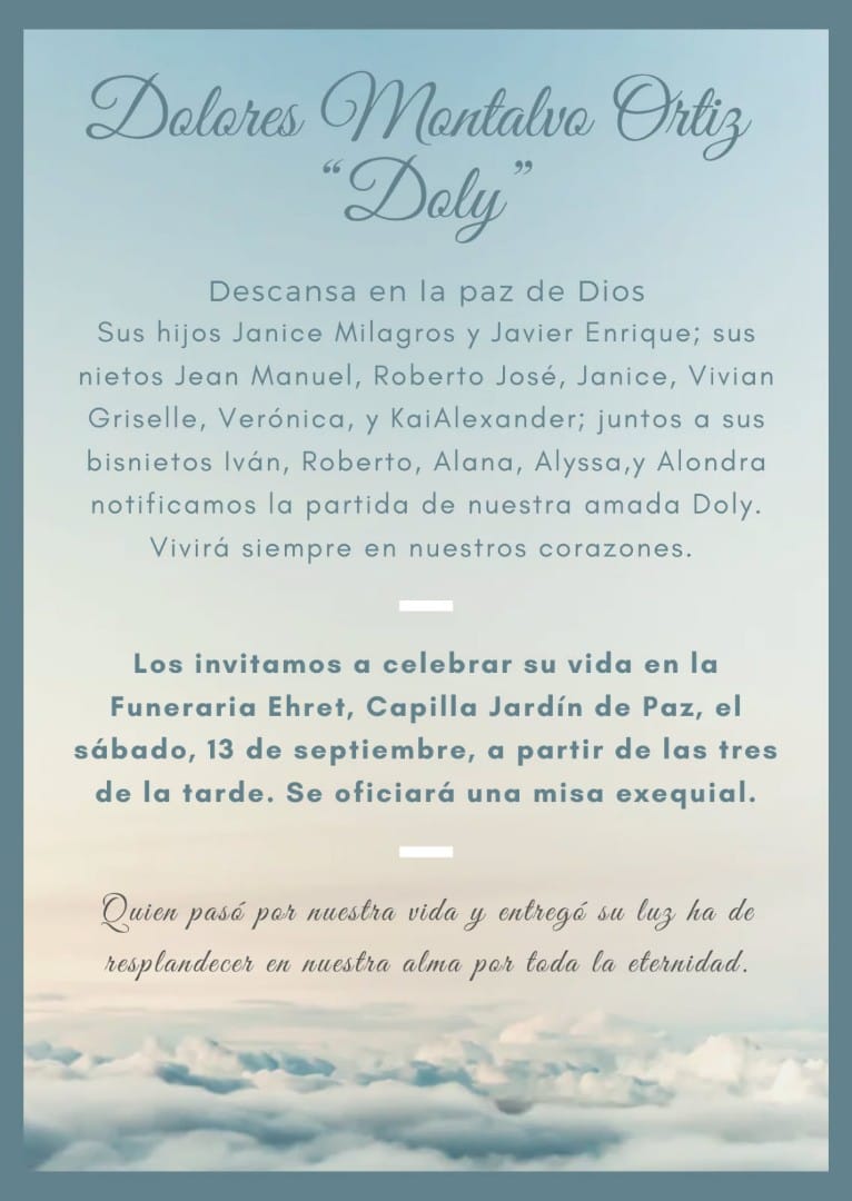 Hoy despedimos a un extraordinario ser humano y profesional la licenciada Dolores Moltalvo Ortiz, quien fue nuestra ex Presidenta de la Junta De Directores. 
Nuestras más sinceras condolencias y deseamos que Dios les brinde fortaleza en este momento tan difícil.
Descansa en paz.