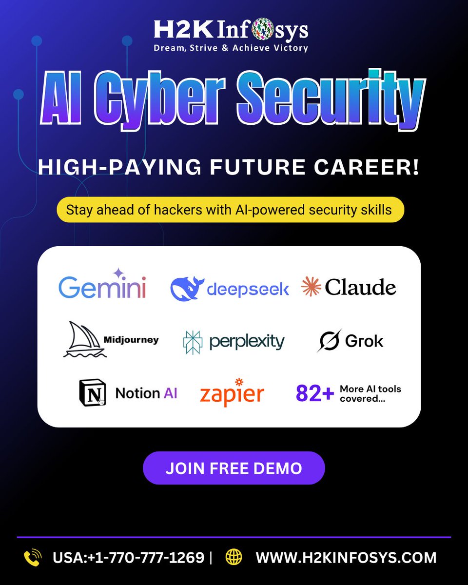 h2kinfosys's tweet image. 🔥 Step into the future with AI Cyber Security skills!
✅ Learn from industry experts
✅ Mock interviews & job assistance
👉 h2kinfosys.com/courses/cyber-…
📞 +1 770-777-1269 | 📧 training@h2kinfosys.com
#CyberSkills #CyberSecurityTraining #H2KInfosys #CareerGrowth #EthicalHacking
