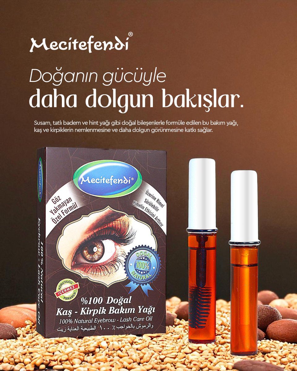 ✨ Doğal içeriklerle kaş ve kirpiklerinize özel bakım!

Mecitefendi %100 Doğal Kaş &amp; Kirpik Bakım Yağı; susam, tatlı badem ve hint yağı gibi doğal bileşenlerle formüle edilmiştir. Düzenli kullanımda kaş ve kirpiklerin daha dolgun, sağlıklı ve canlı görünmesine katkı sağlar. 🌿💛