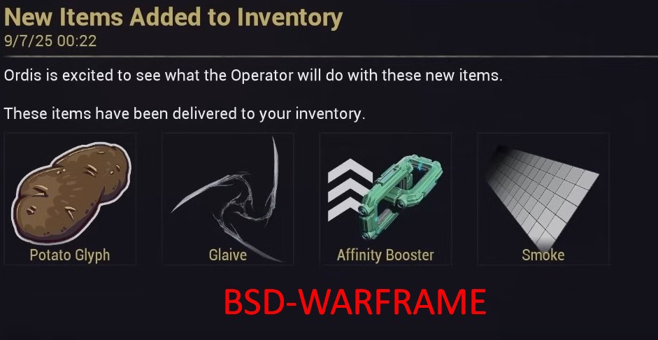 Pupsker's tweet photo. Reminder to use Warframe code BSD-WARFRAME for some free loot before oct 5th! #Warframe https://t.co/thzrvlcO2C