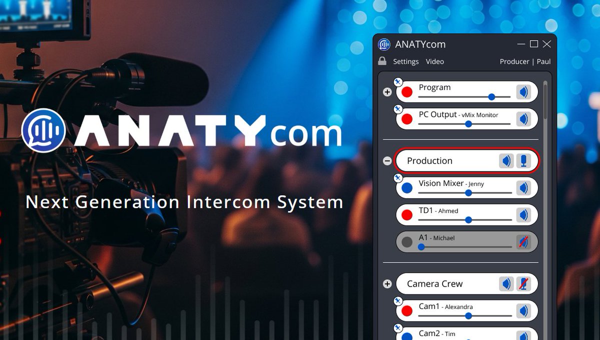 ANATYcom is our next-generation software-based intercom system, built from years of live esports production experience. It replaces or enhances traditional hardware intercoms, offering unmatched flexibility, scalability, and integration with today’s digital workflows. Using
