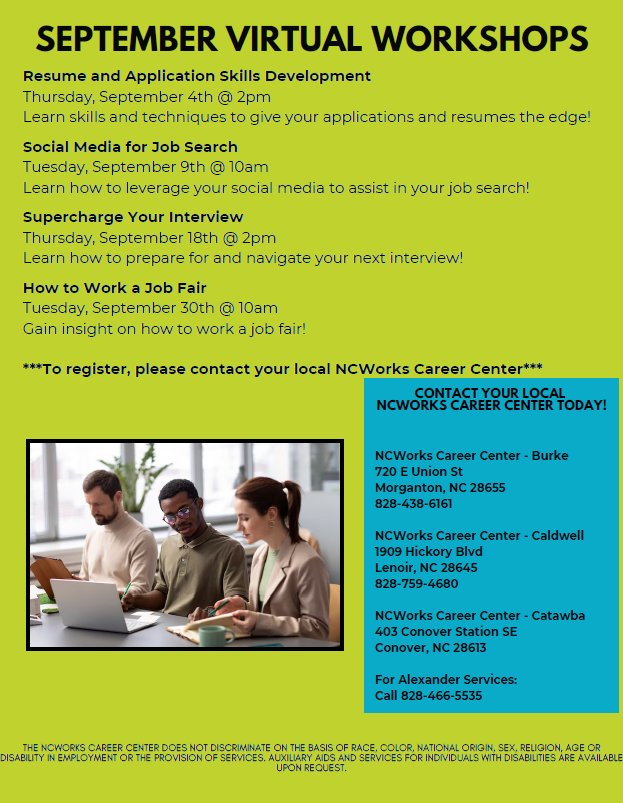 WPWorkforceDev's tweet image. 📢 This Week’s Workforce Happenings is out!
Find the latest jobs, hiring events &amp;amp; resources from Western Piedmont NCWorks Career Centers.
#NCWorks #WorkforceHappenings #CareerOpportunities