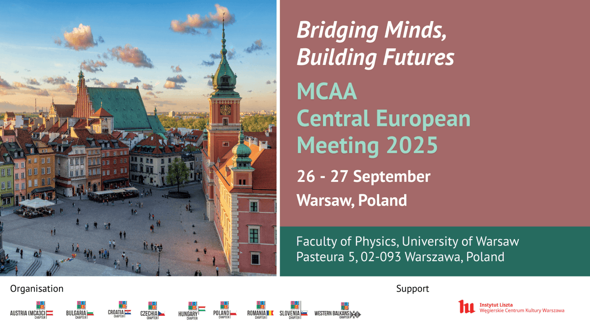 NAWAPoland's tweet photo. 🌍 Warszawa, 26–27.09.2025
MCAA Central European Meeting 2025 – Bridging Minds, Building Futures=
Tematy:
🔹 drenaż mózgów i mobilność naukowców
🔹 dyplomacja naukowa w CEE
🔹 widening i finansowanie badań
📍 UW, Wydział Fizyki
👉 Rejestracja: https://t.co/nSURceA61m https://t.co/AB7CtfytI0