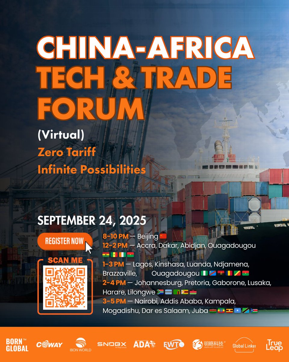🌍 China–Africa Tech &amp; Trade Forum

SNDBX, in partnership with Born Global + global organizations, invites you to explore how China’s zero-tariff policy is reshaping trade &amp; entrepreneurship.
📅 Sept 24 | 📍 TrueLeap
Register: app.trueleap.io/marketplace/ev…