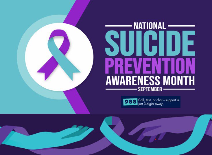 September is Suicide Prevention Awareness Month. Connection saves lives - be there, follow up, and support.
For support resources, call or text 988 from a mobile phone or call 1-800-273-TALK.

#SuicidePreventionMonth #EndTheStigma #SupportMatters #YouMatter #YouAreNotAlone