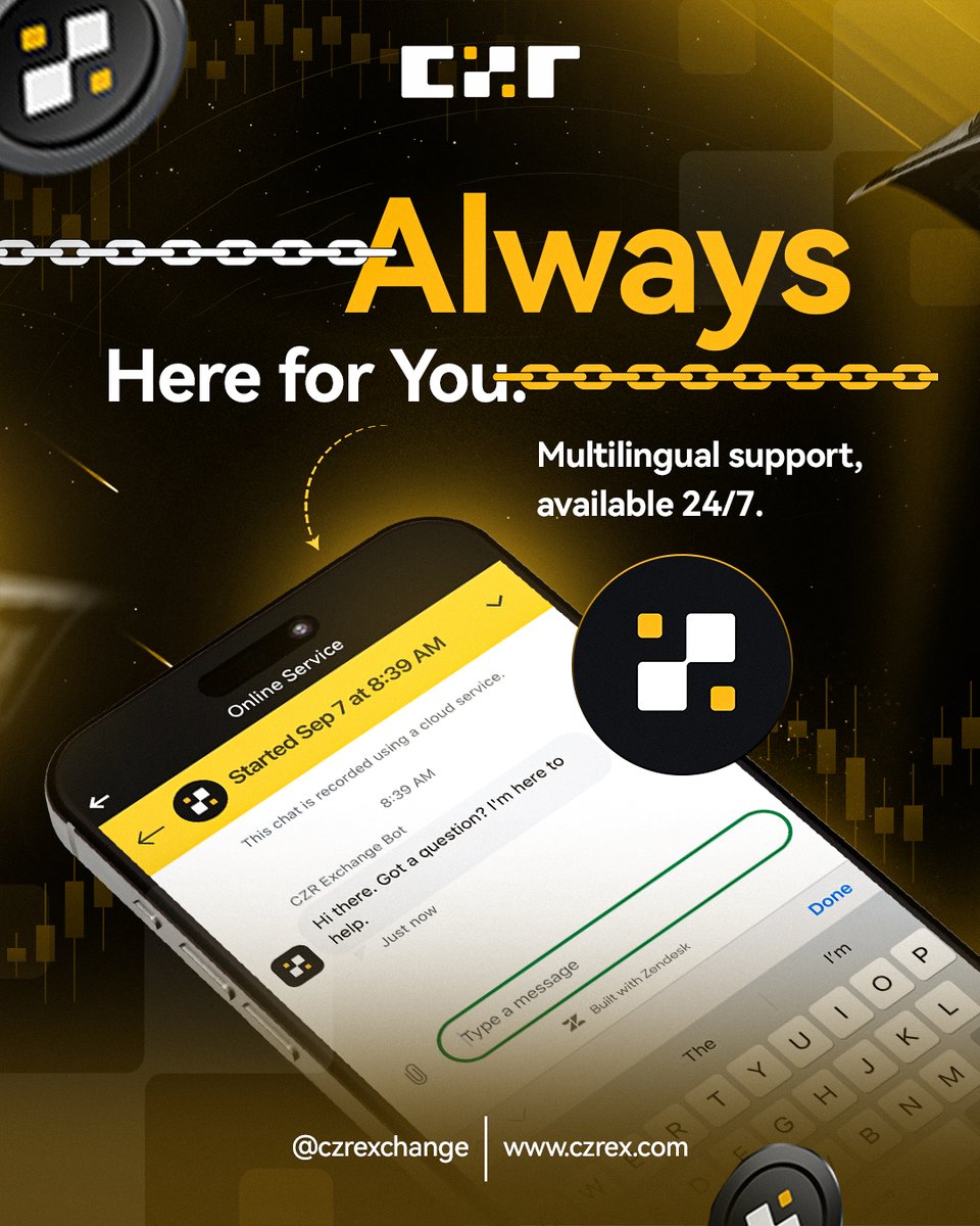⏰ Crypto never sleeps — and neither does our support.
🌍 24/7 multilingual assistance so you can trade with confidence, anytime, anywhere.
We’re always here for you. 💛
👉 czrex.com