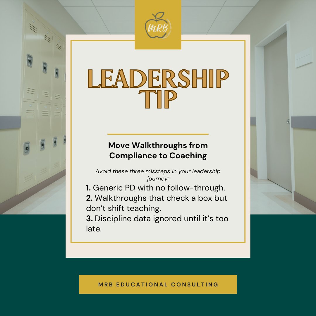 3 missteps killing growth: generic PD, checklist walkthroughs, ignored data. 

MRB fixes this with prescriptive PD + coaching. 

Start → bit.ly/MRB-Leadership…