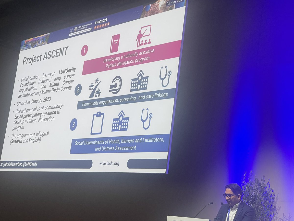LUNGevity's tweet image. Thrilled to see our partnership on #lungcancer #screening w/ @MiamiCancerInst being presented by @BrainTumorDoc. Community-driven engagement increases screening in Hispanic/Latin community members. @iaslc #lcsm #WCLC25