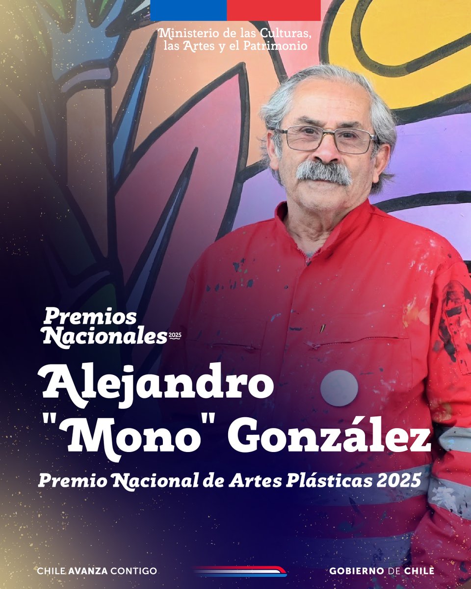 ¡Alejandro "Mono" González es el Premio Nacional de Artes Plásticas 2025! 🎨 

A través de su arte, ha mantenido viva la tradición del muralismo como una herramienta de expresión y transformación social.