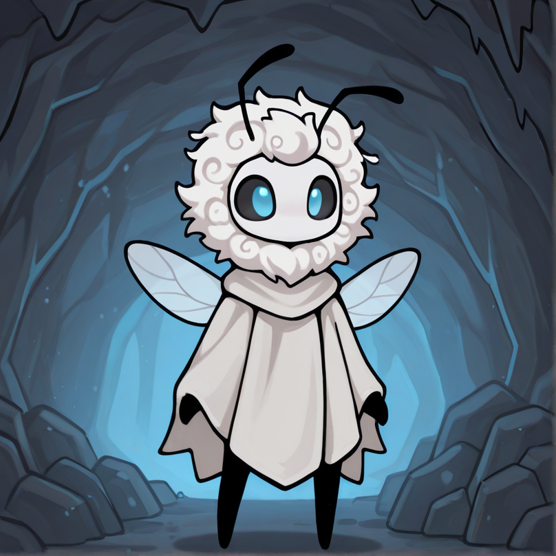 Garcusram's tweet photo. trying to make an OC of Hollow Knight since Silk Song is so famous, trying to pull a design from a White Velvet Ant (which is a wasp), since the fur pulls a bit of the similarity of my fursona 

#hollowknight #Silksong #silksongfanart #hollowkinghtsilksong https://t.co/rvBuZ9pyRw