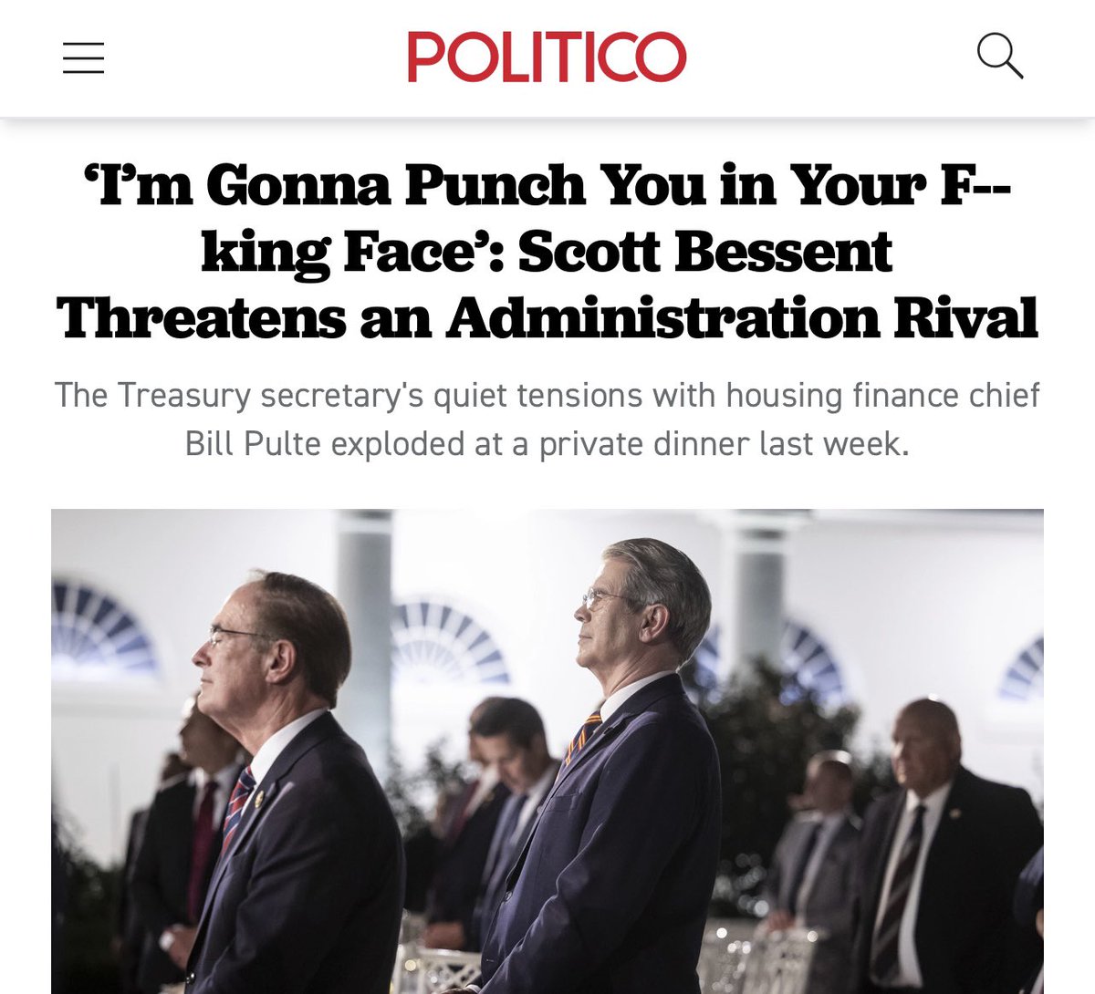 SpencerHakimian's tweet image. For those keeping score at home, this is the 3rd time Scott Bessent has threatened to punch another Trump cabinet member in the face in 6 months.