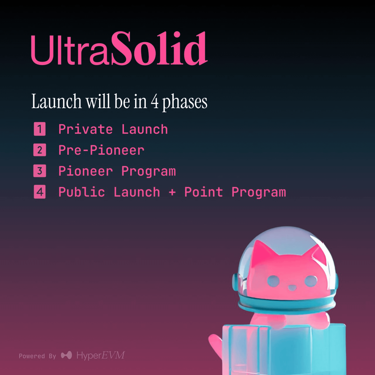 ultrasolid_hl's tweet photo. UltraSolid's Launch will be in 4 phases

1️⃣Private Launch
2️⃣Pre-Pioneer
3️⃣Pioneer Program
4️⃣Public Launch + Point Program https://t.co/uQYzZ1F3P9