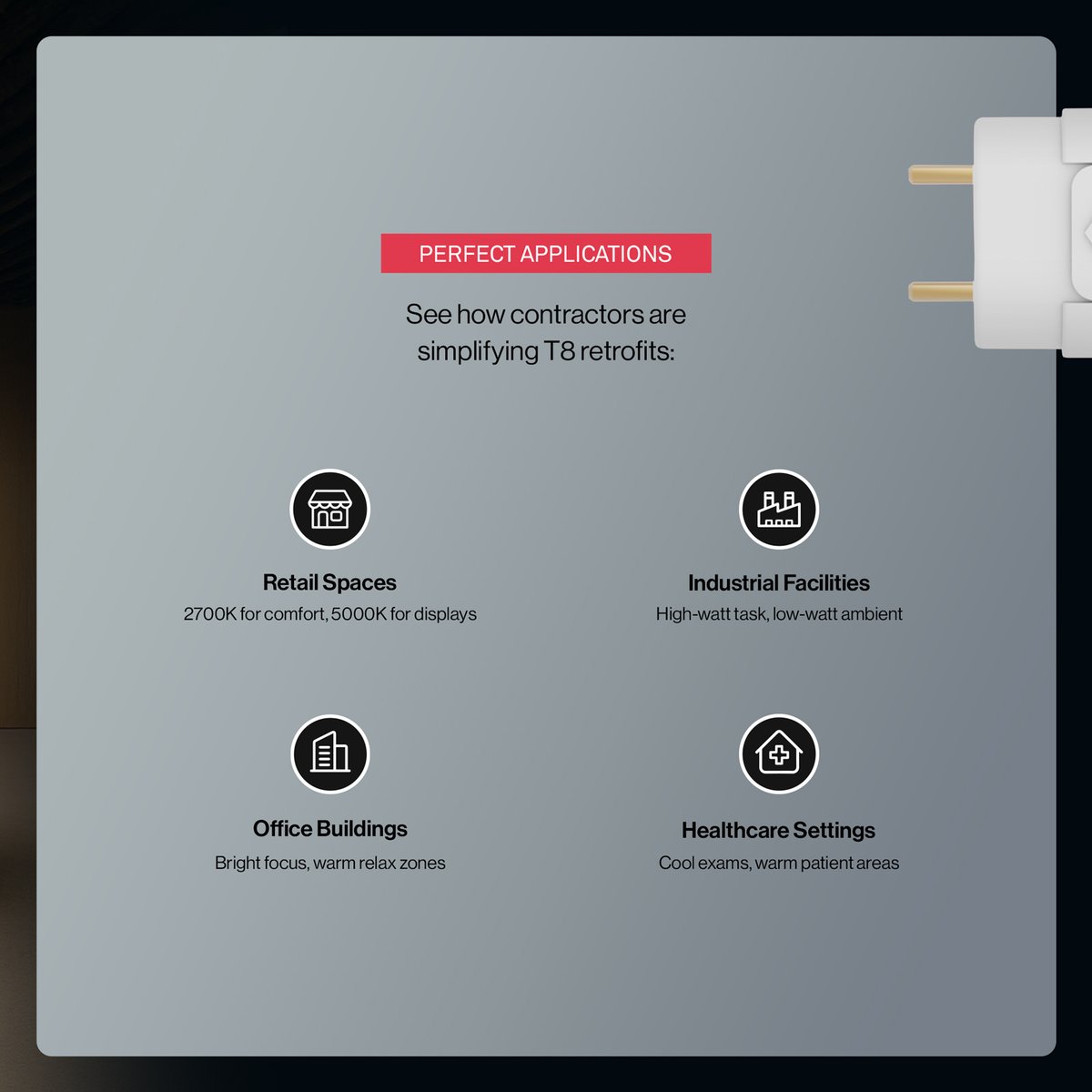 ArchipelagoLED's tweet image. One lamp. Endless possibilities 💡 LT8F | CW5 gives contractors 25-in-1 flexibility, universal compatibility &amp;amp; fast installs 🏭🏢🏥 Lighting that adapts to every project with reliable results. #T8Retrofit #ContractorLife