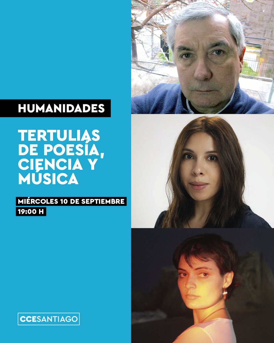 Un poeta, una astrofísica y una guitarrista se juntan… no es un chiste, es una tertulia cósmica 🌌

Nos vemos este miércoles 10 a las 19:00 h en el @ccesantiago.

🎟️Entrada liberada
👉aecid.es/web/cc-santiag…