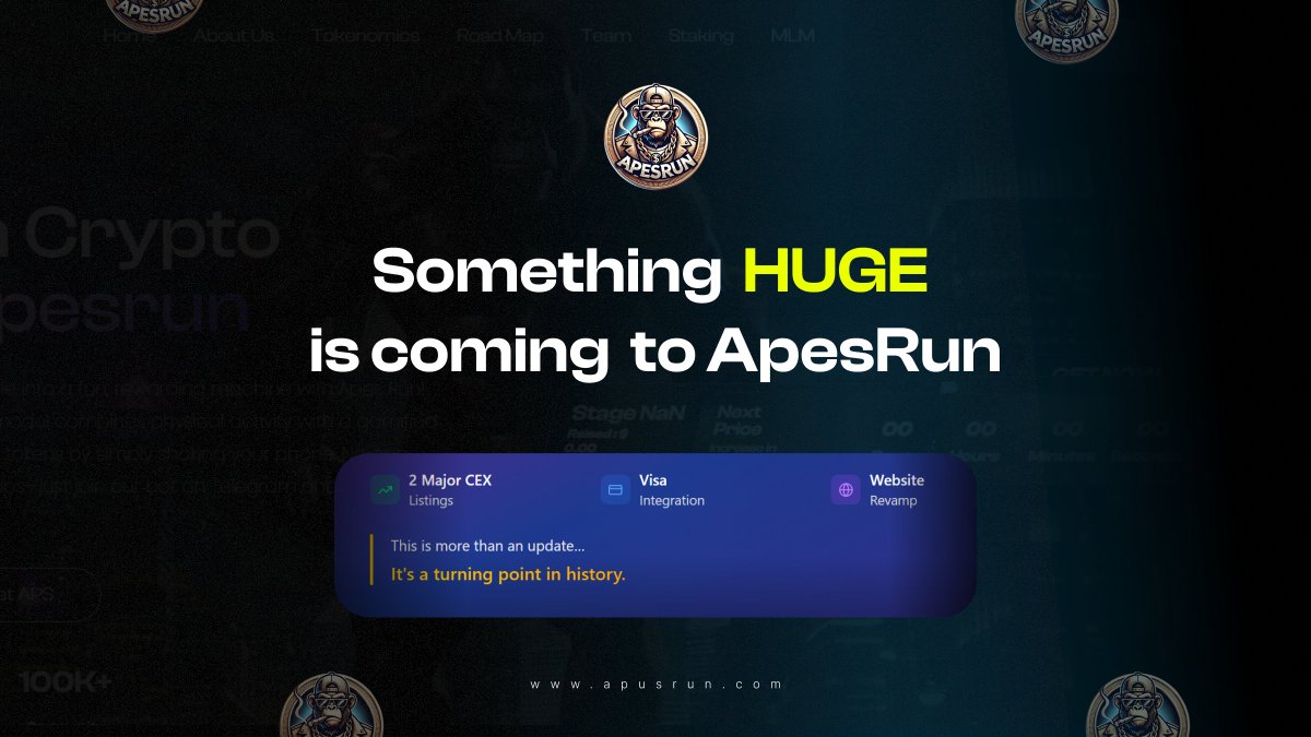 ApesRun_'s tweet photo. Something HUGE is coming to ApesRun.

💹2 Major CEX Listings

💳Visa Integration

🌐Website Revamp

CA: 0x099368A7e8A086F710B3bCF24FC979d921734b2C

This is more than an update…
It’s a turning point in history.

#ApesRun #APES https://t.co/bz1rdgzR5d