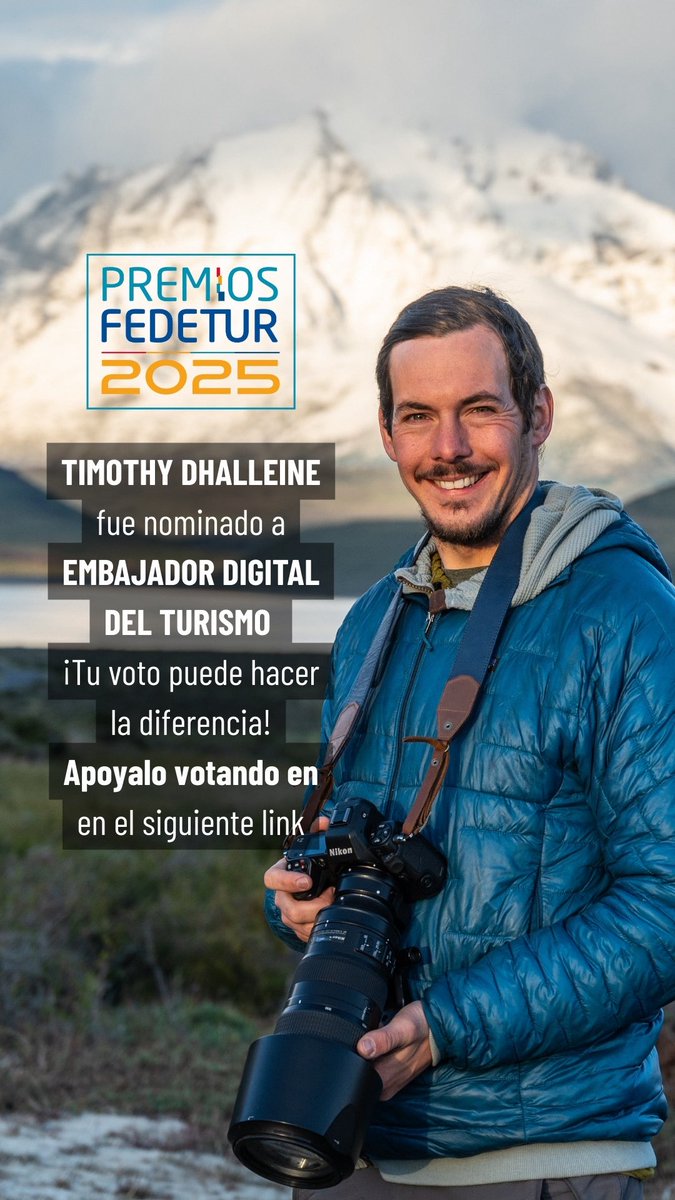 Amigo/as de Chile 🇨🇱 necesito su apoyo! 👋 Hoy es el último día para apoyarme en los premios Fedetur, para representar la belleza frágil de Chile con contenido auténtico y de impacto (recomiendo elegir Cerro Guido como mejor empresa de turismo por conocer su trabajo de
