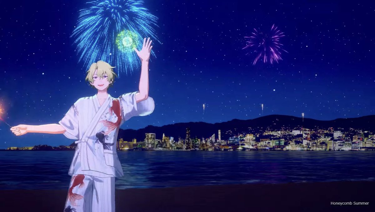 「今年も花火よりお美しいですね、ひより様は ちょうどEveカラーの花火のところすご」|なめこのイラスト