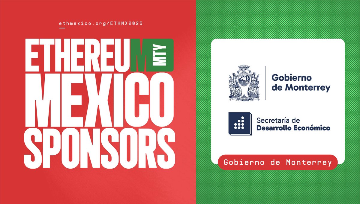 Ethereum Mexico 🇲🇽 (@ethereum_mexico) on Twitter photo Expresamos nuestro profundo agradecimiento a Gobierno Municipal de Monterrey <a href="/mtygob/">Gobierno Monterrey</a> por su inmenso apoyo.
Gracias a esta alianza, el centro de Monterrey se convertirá en un Pop-Up Innovation Hub durante #ETHMexico2025 🇲🇽
Nos enorgullece sumar el respaldo local que hace posible Expresamos nuestro profundo agradecimiento a Gobierno Municipal de Monterrey <a href="/mtygob/">Gobierno Monterrey</a> por su inmenso apoyo.
Gracias a esta alianza, el centro de Monterrey se convertirá en un Pop-Up Innovation Hub durante #ETHMexico2025 🇲🇽
Nos enorgullece sumar el respaldo local que hace posible