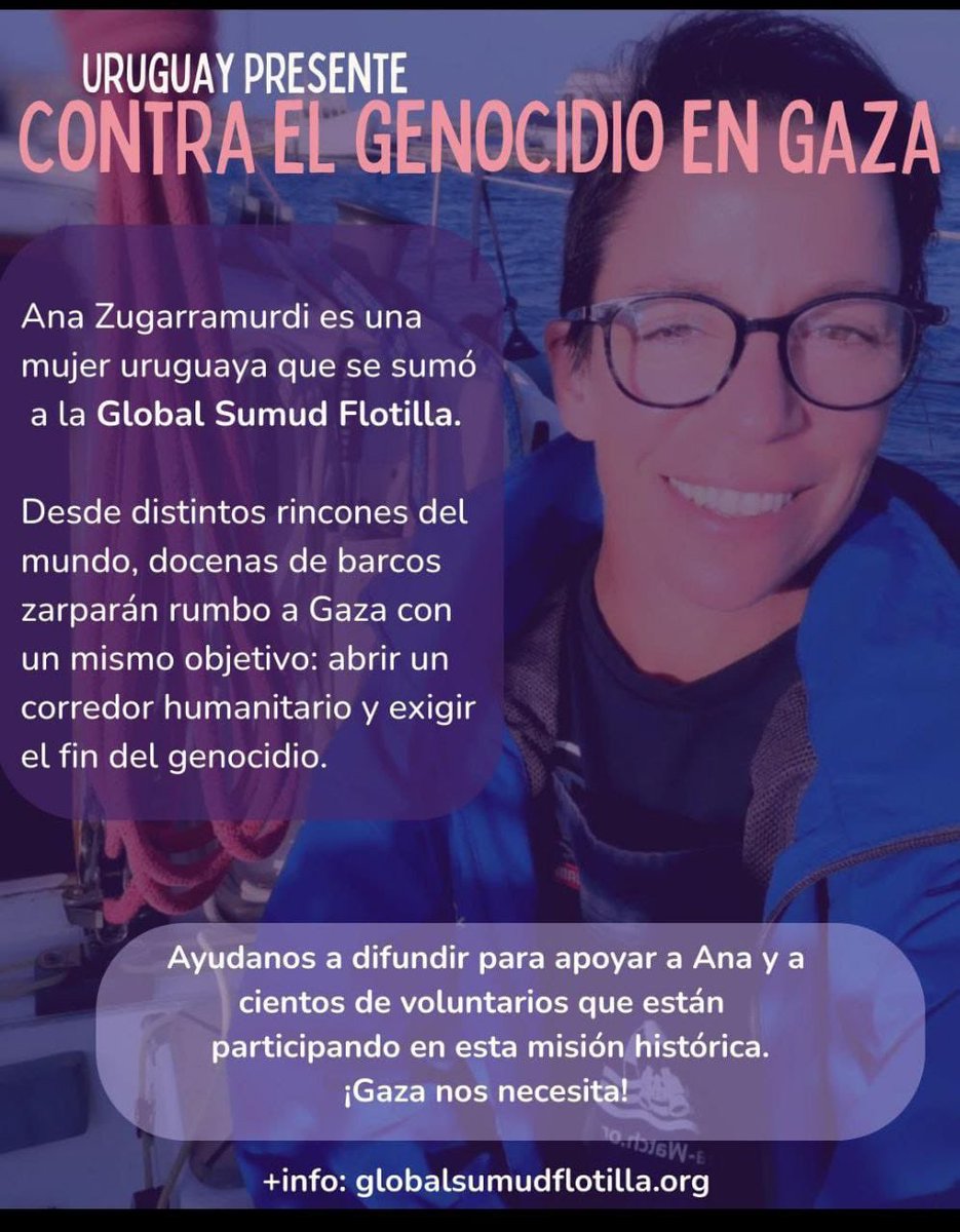 JUrruzola's tweet image. Al menos una uruguaya participa en la Global Sumud Flotilla mientras el gobierno Orsi y su ministro de RREE deshojan la margarita…