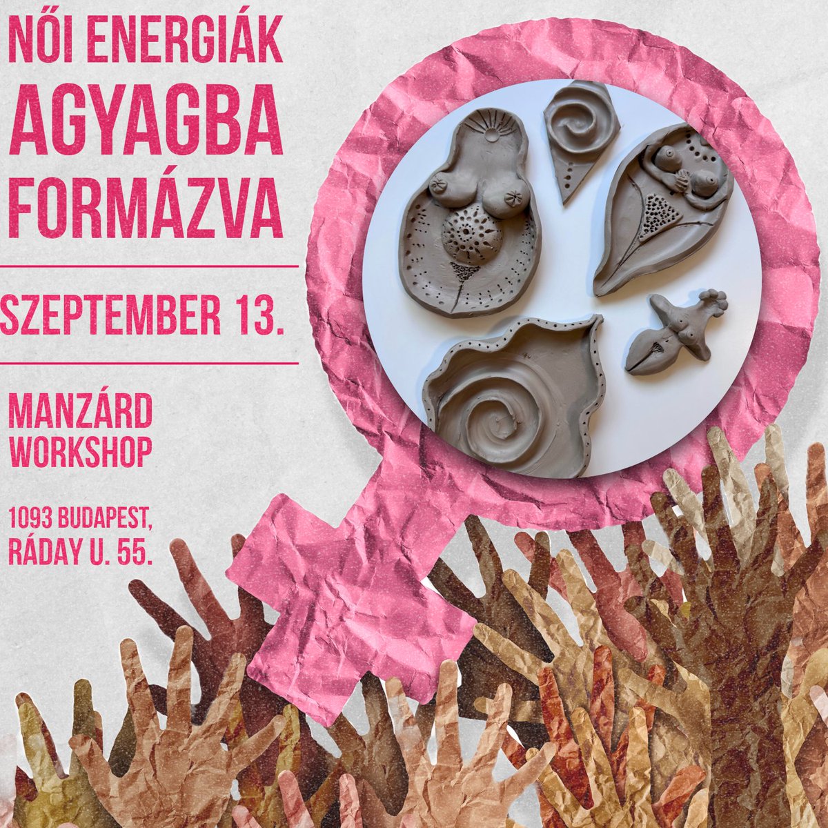 ManzardWorkshop's tweet photo. Gyere a műhelyünkbe szombaton egy különleges, extra kerámia workshopra, ahol Dr. Magyaródi Tímea tanácsadó szakpszichológussal közösen fedezheted fel a benned rejlő női energia csodáját. Részletek: https://t.co/N2JHtOZYtU https://t.co/erGPht5WGj