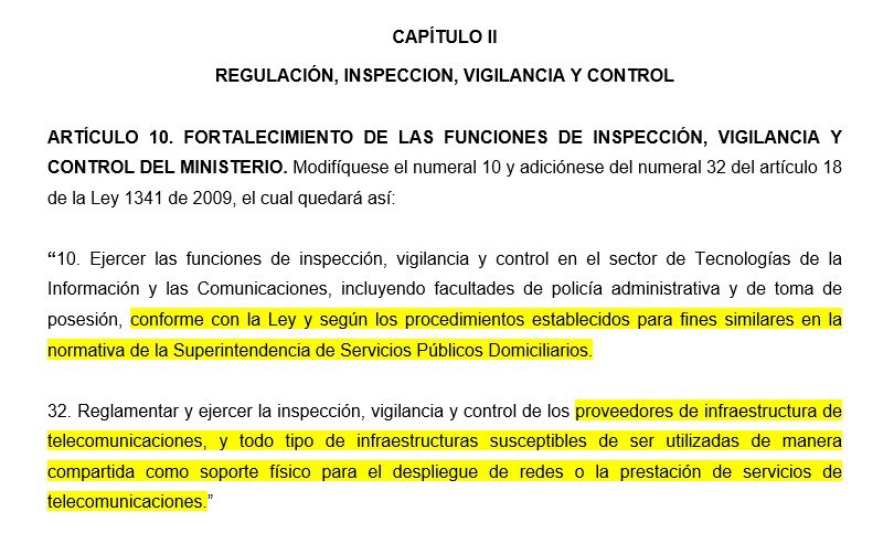 JulianRMolinaG's tweet photo. Falso: En ningún caso, y bajo ninguna circunstancia, este artículo incluye a los medios de comunicación ni a sus contenidos, ni lo hará! La norma está expresamente concebida para proteger la infraestructura crítica que garantiza el derecho de los colombianos a acceder a Internet.

El proyecto está enmarcado dentro de las facultades ya establecidas en la Ley 142 para garantizar los servicios públicos domiciliarios escenciales como el Internet que hoy está por fuera de este marco.