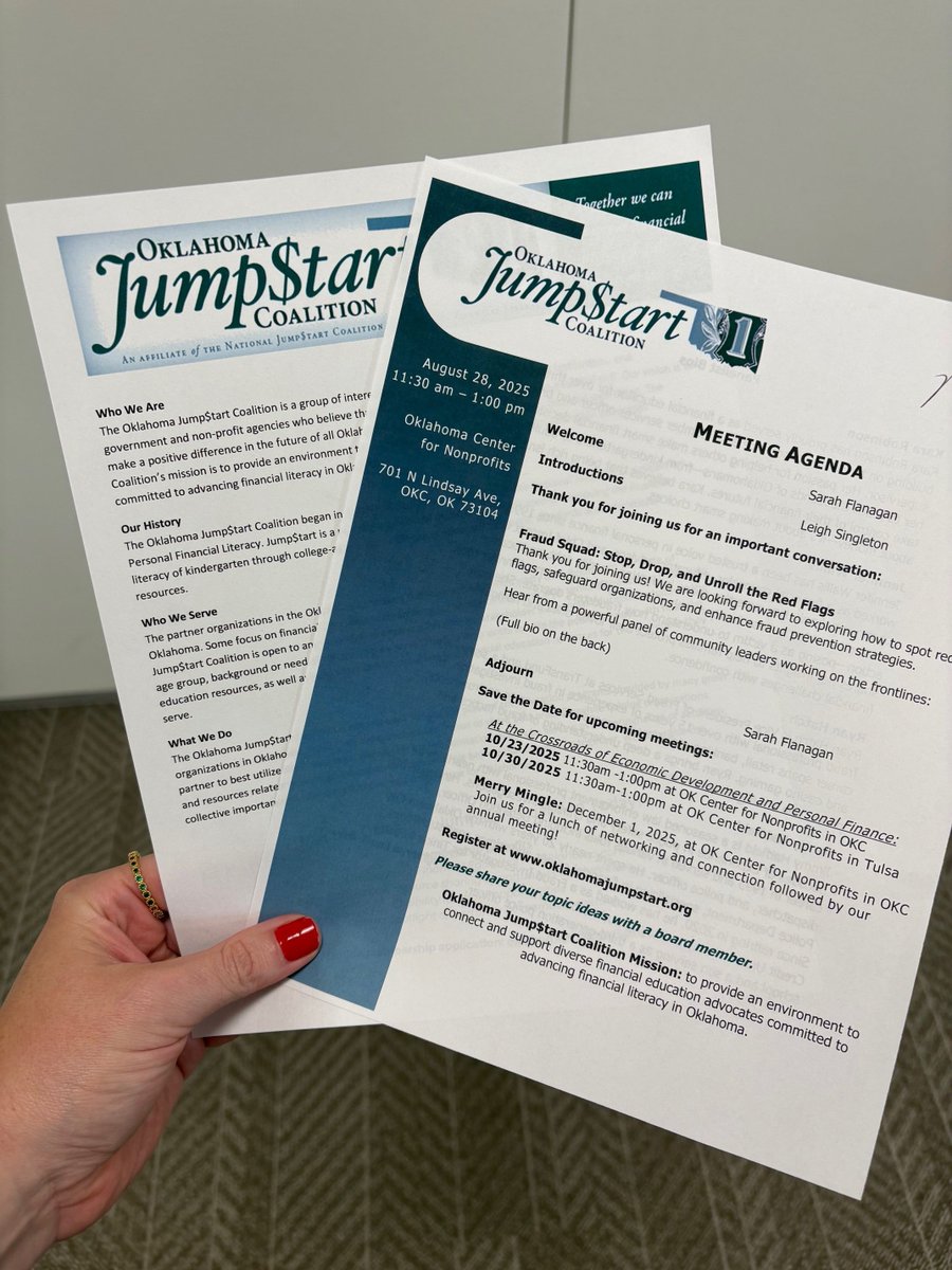 OklaJumpstart's tweet photo. Our recent Jump$tart meeting, Fraud Squad: Stop, Drop, and Unroll the Red Flags, was a great success! The discussion spotlighted key warning signs of fraud and offered practical tools for educators and community members to bring back to their schools and organizations! https://t.co/0GSVkD8BOc