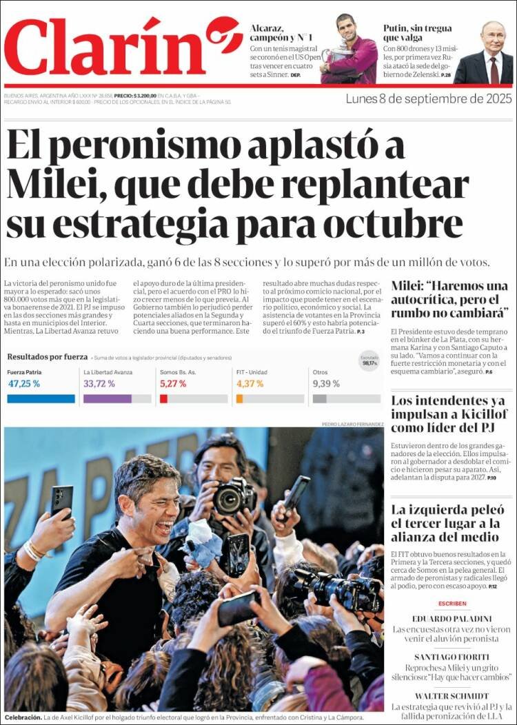 Portadas llenas de lágrimas y sonrisas. 
<a href="/clarincom/">Clarín</a> de Argentina 🇦🇷
Registro visual → <a href="/kiosko/">Kiosko.net</a>