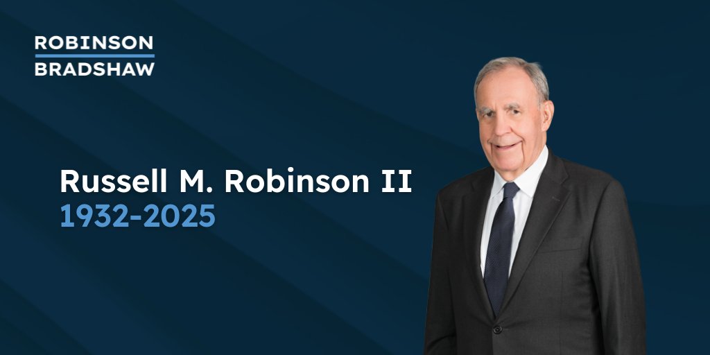We are deeply saddened to share that Robinson Bradshaw founder, name partner, role model and friend Russell M. Robinson II died Sept. 5 at age 93. We extend our heartfelt condolences to his wife, Sally, and the rest of the Robinson family. More details: robinsonbradshaw.com/newsroom-news-…
