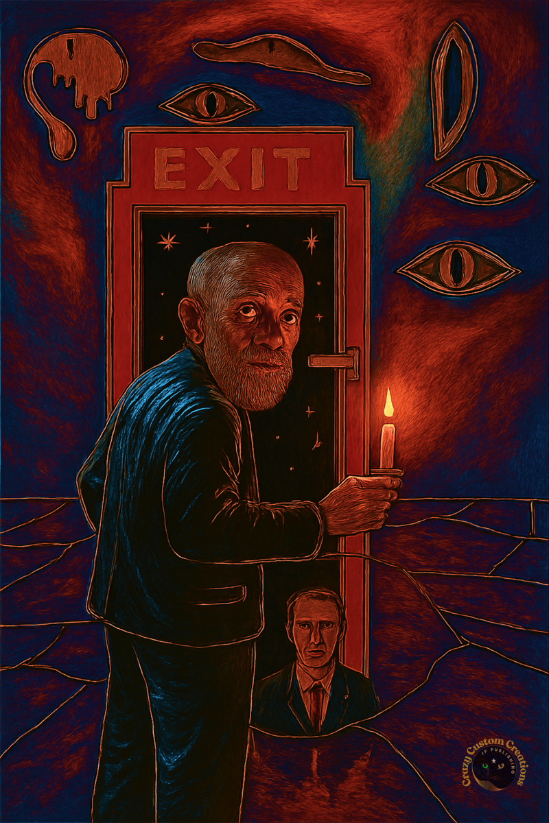 JohnPar21535321's tweet photo. Crazy Sez: "The Last Light Threshold"
He turns back with a candle in hand, a younger self in silence. Time melts. Memory watches. Is the EXIT deliverance—or something else?
#SurrealArt #ArtDrop #MythicNarrative #TheLastLight #nft #nfts #digitalart #DigitalArtist #nftdrop https://t.co/KtQhryDRJC