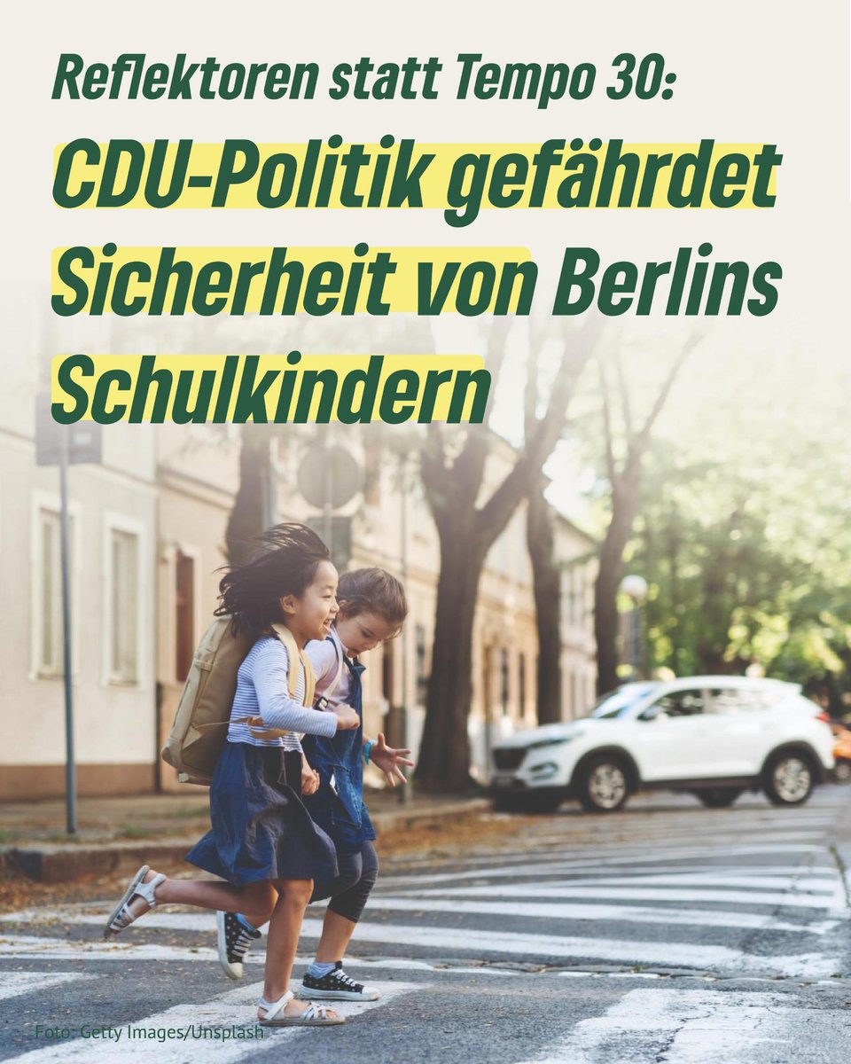 Reflektoren statt Tempo 30: CDU-Politik gefährdet Sicherheit unserer Schulkinder. Über 700 #Kinder sind letztes Jahr im #Straßenverkehr in #Berlin verunglückt. Die Schule startet wieder, doch statt Kinder vor Rasern zu schützen, tut die CDU alles dafür,  #Tempo30 zu verhindern.
