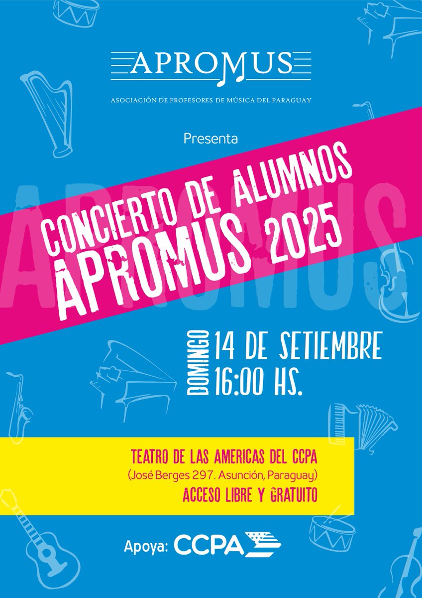 ¡Una noche de pura música te espera! 🎤 La Asociación de Profesores de Música APROMUS y Ami-gos del Arte invitan a la Presentación Anual de Alumnos. Un escenario lleno de talento joven listo para sorprenderte.