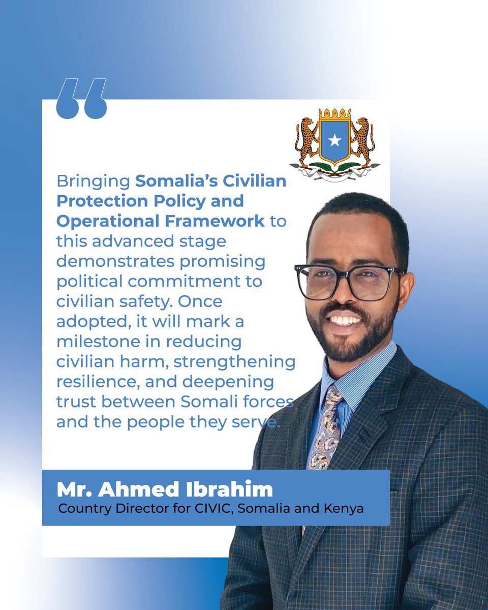 EnvoyStab_SOM's tweet photo. Reflecting on the #CivilianProtectionPolicy progress, Mr. @ahmedvision1, CIVIC’s Somalia and Kenya Country Director, stated: https://t.co/m2qY6WCfPi
