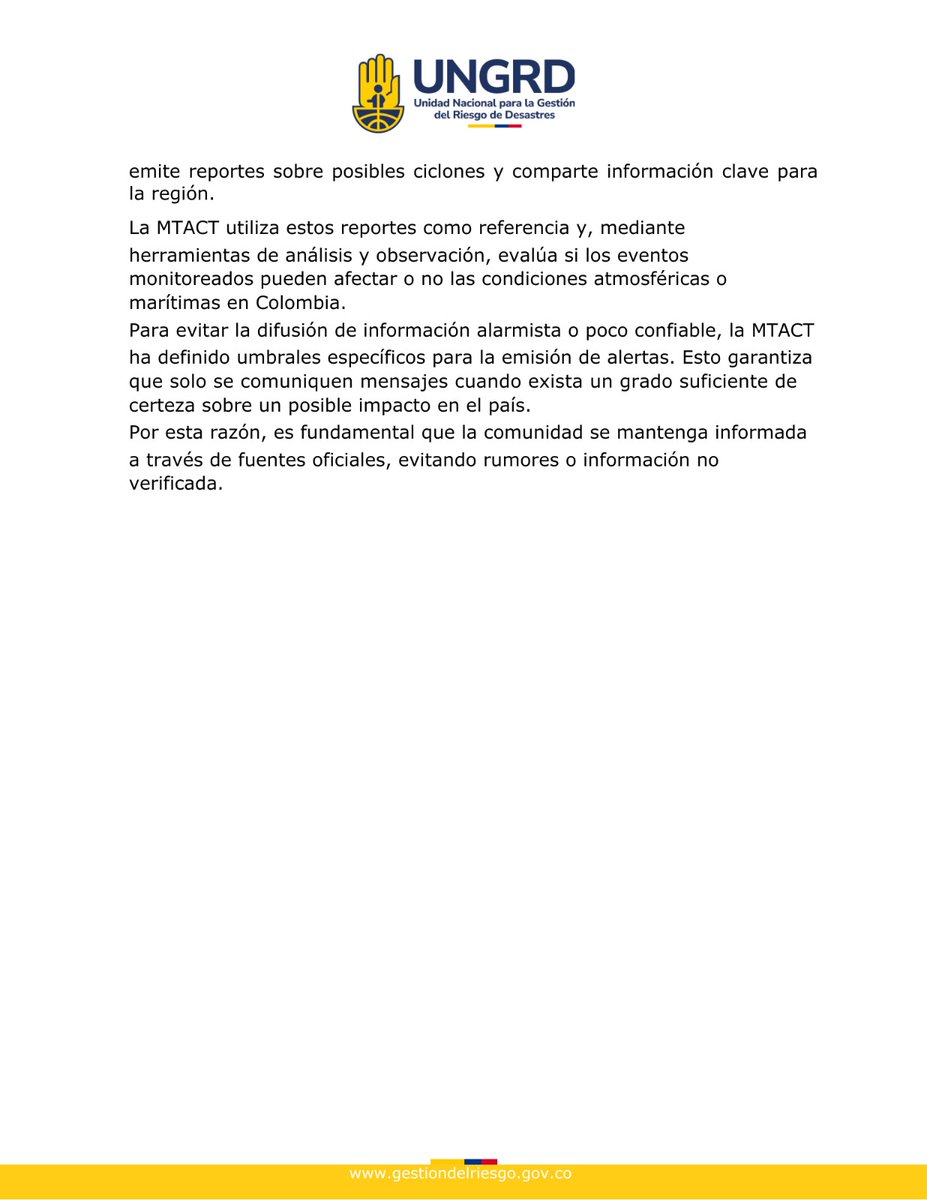 Es importante reconocerlo: todos podemos caer en desinformación, y este fin de semana ocurrió en esta cuenta.
La gestión del riesgo comienza con información confiable.

La <a href="/UNGRD/">UNGRD🇨🇴</a> y la Mesa Técnica de Ciclones Tropicales confirman, que la onda tropical en el Atlántico tiene baja