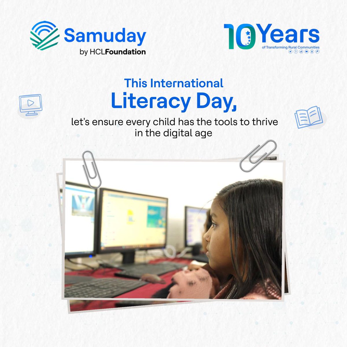 HCLSamuday's tweet photo. When children embrace #digitalliteracy, they don't just learn - they innovate.
This #InternationalLiteracyDay, let’s equip every child with the skills to imagine, create, and thrive in a connected world.
#SuperchargingProgress #EducationForAll #DLCC #AI #HCLFoundation https://t.co/Ss5Pukc1qj